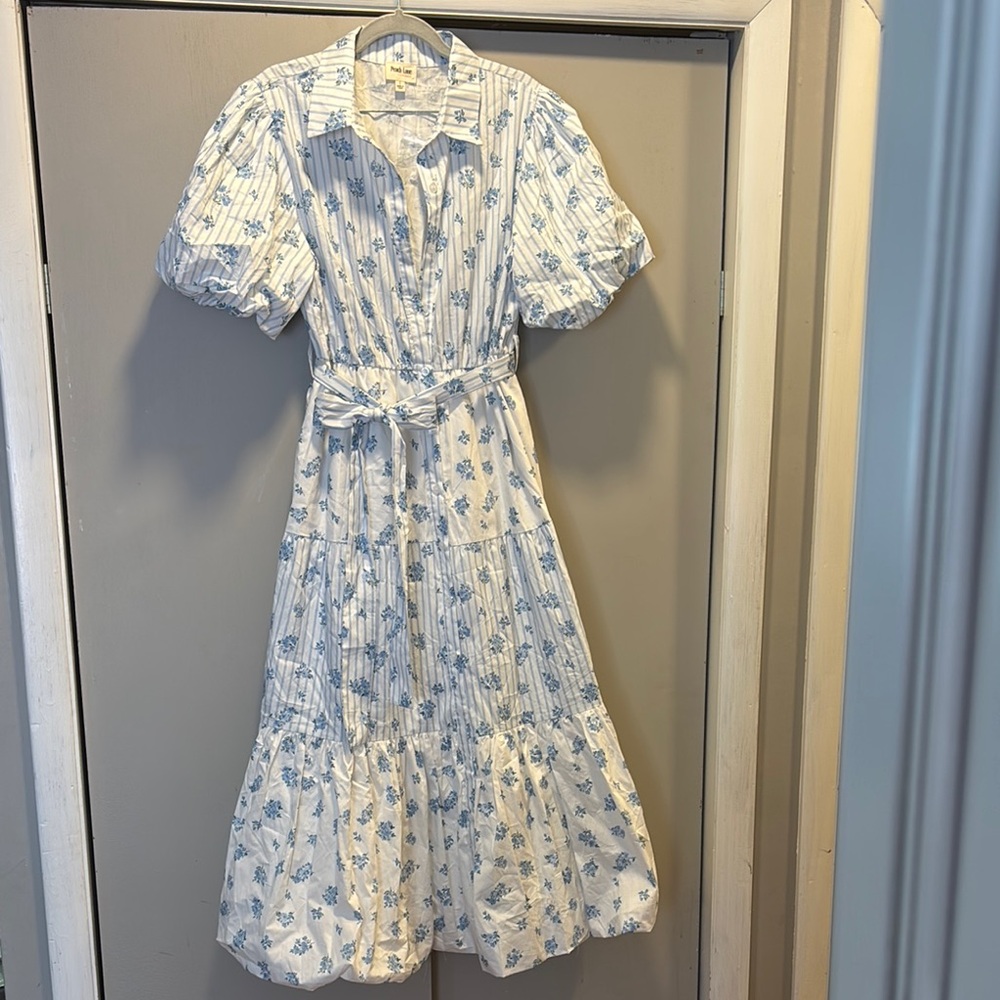 Blue Striped Floral Midi Dress